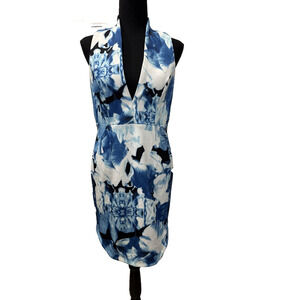 Lulu's Blue Floral Cottagecore Dress V-Neck Sheath Sleeveless Wedding Size Large